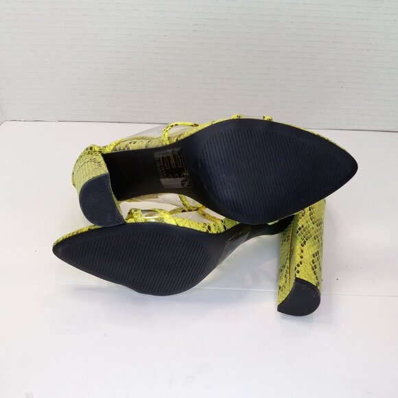 New w/o Box - Snakeskin Neon Yellow Chunky Heel - Ankle Strap - Clear Vamps - Picture 11 of 15